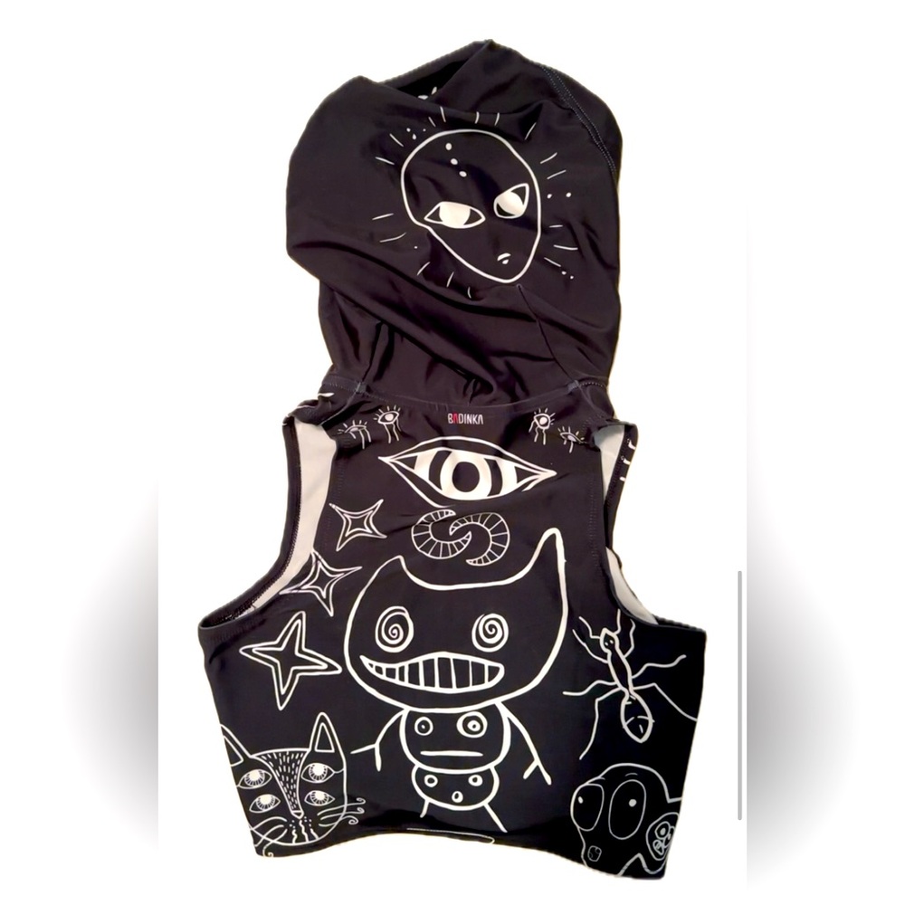Badinka Doodle Black and White Hooded Crop Top
